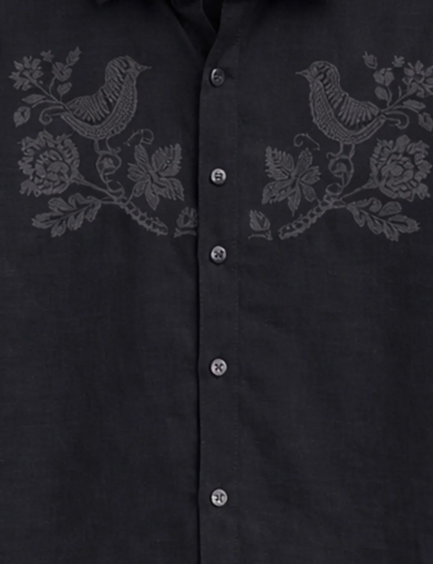 Premium Black Embroidered Bird Half Sleeve Shirt