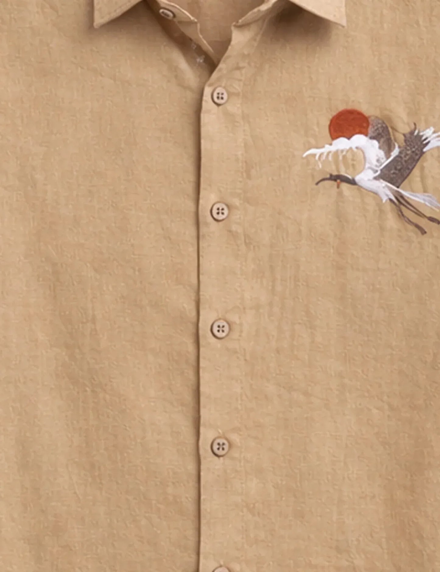 Premium Embroidered Crane Linen Blend Half Sleeve Shirt