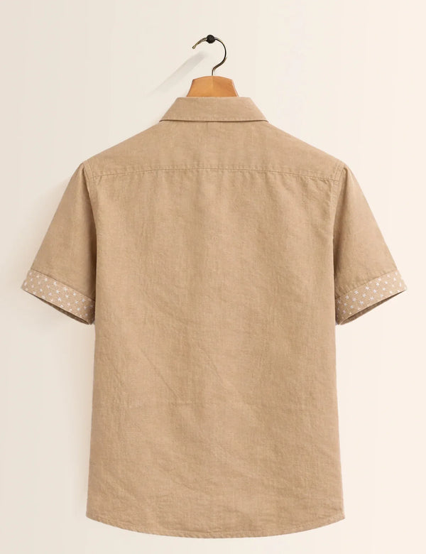 Premium Embroidered Crane Linen Blend Half Sleeve Shirt