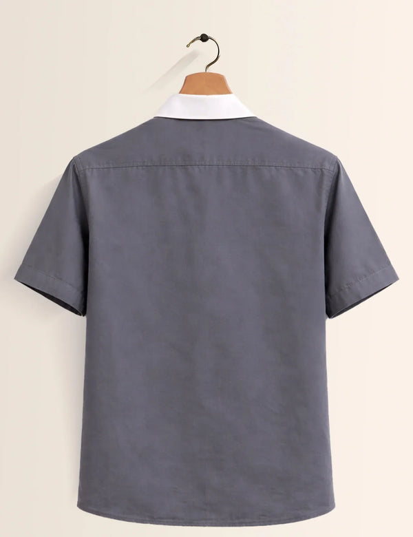 Premium Grey Contrast Pocket Half Sleeve Shirt