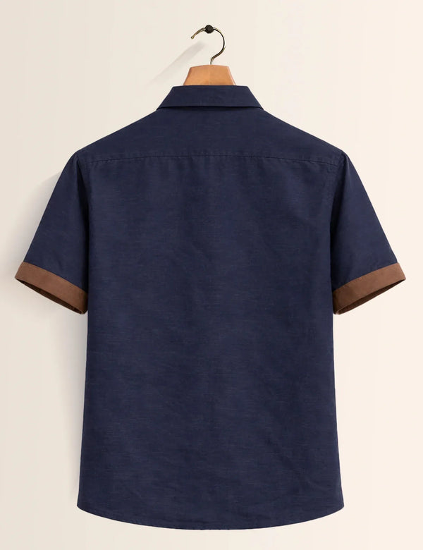 Premium Navy Contrast Pocket Half Sleeve Shirt