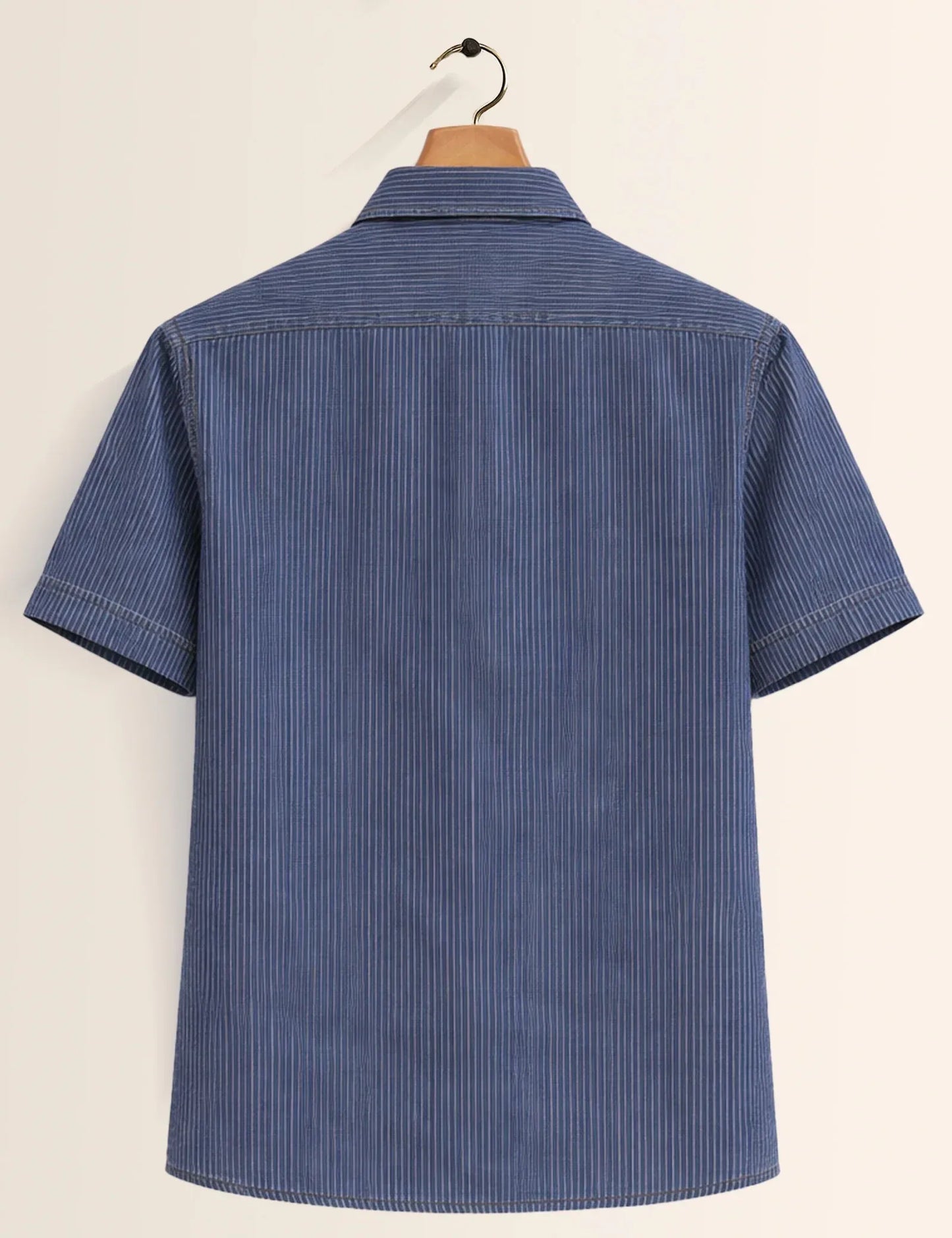Premium Blue Pinstripe Tropical Pocket Half Sleeve Shirt