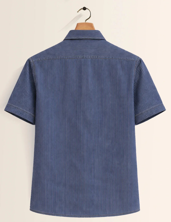 Premium Blue Pinstripe Tropical Pocket Half Sleeve Shirt