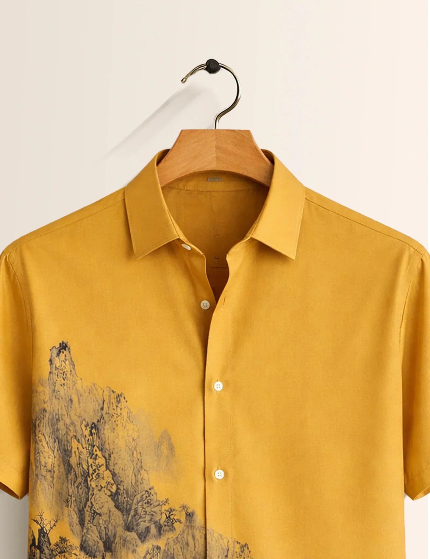Premium Golden Landscape Print Half Sleeve Shirt