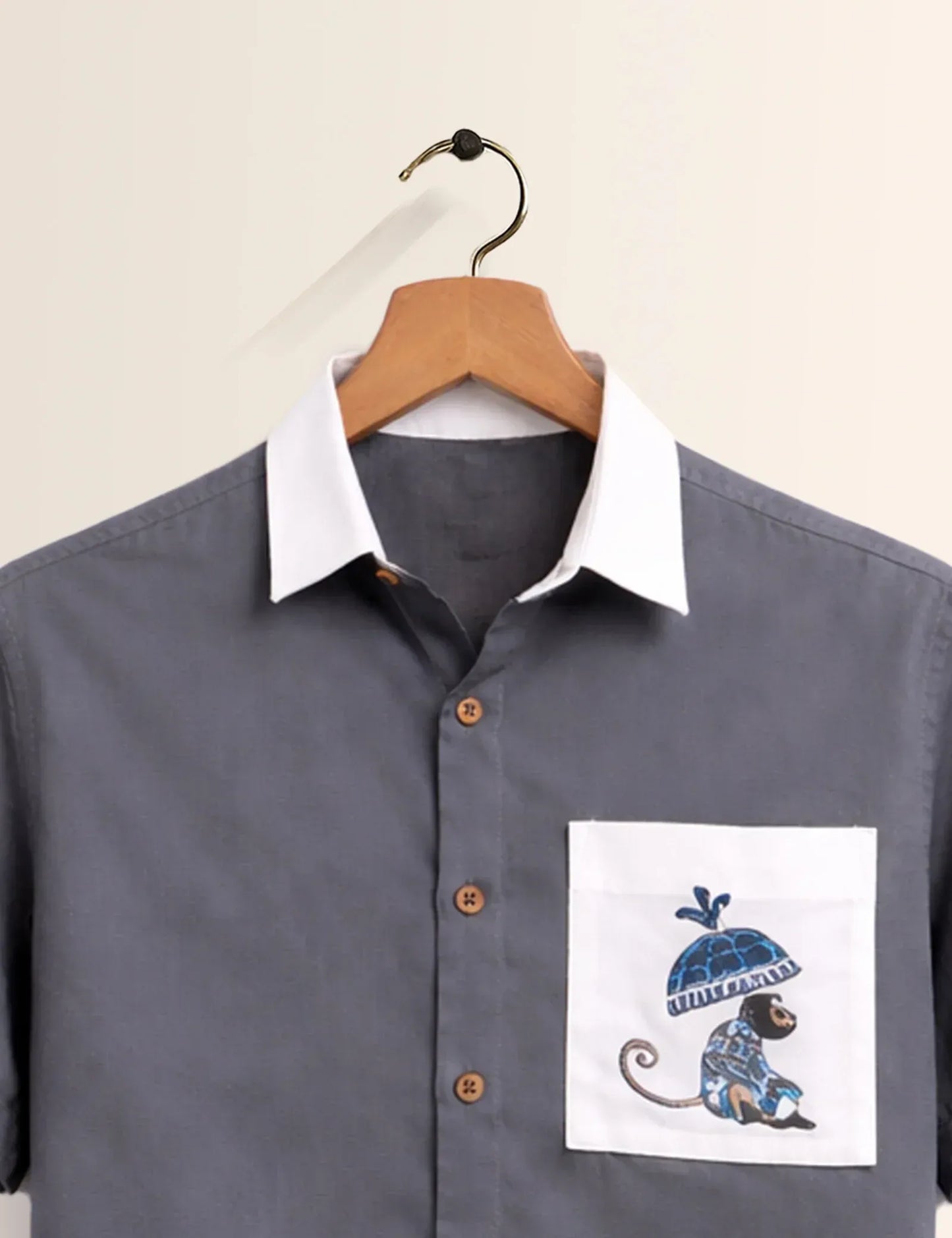 Premium Grey Contrast Pocket Half Sleeve Shirt