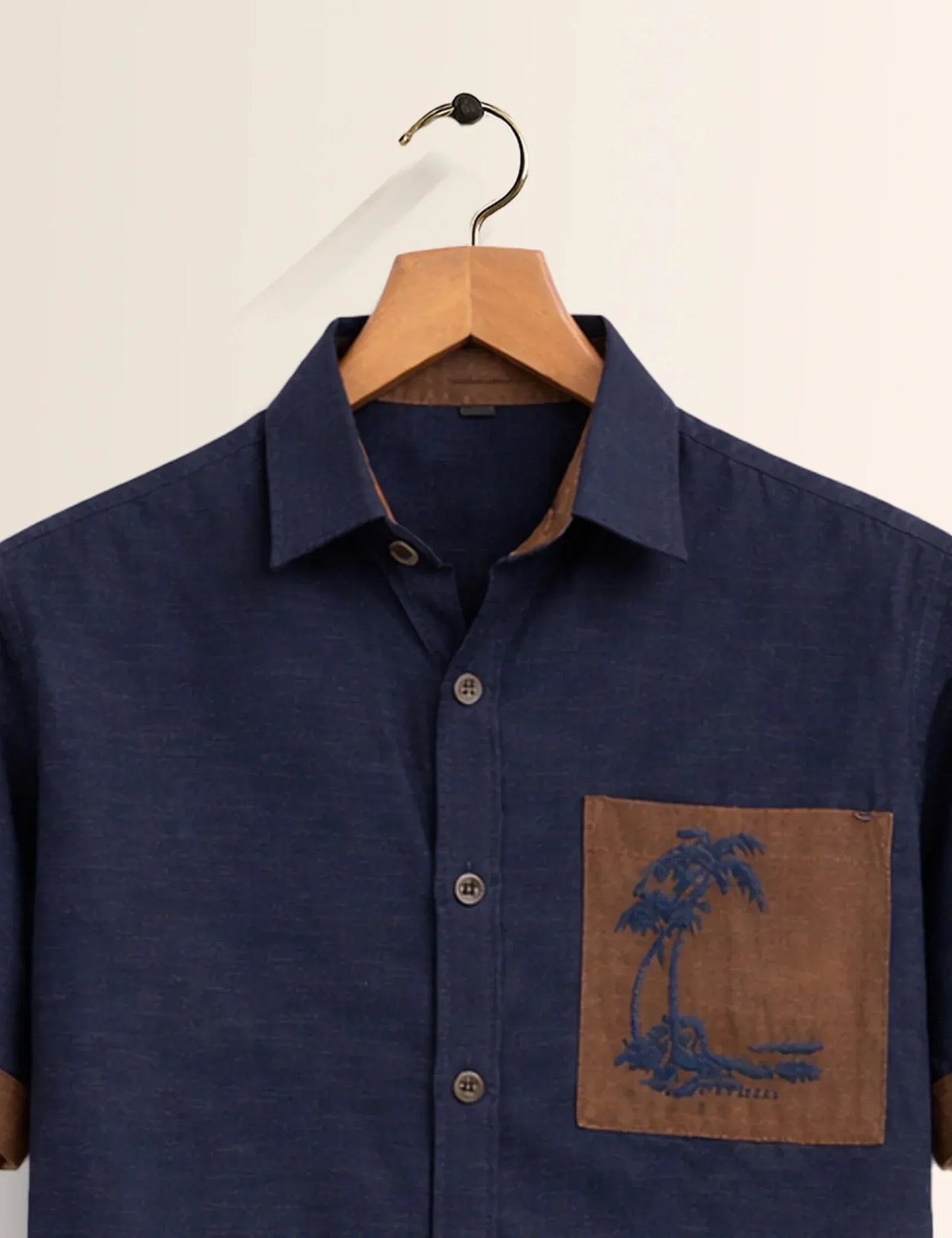 Premium Navy Contrast Pocket Half Sleeve Shirt