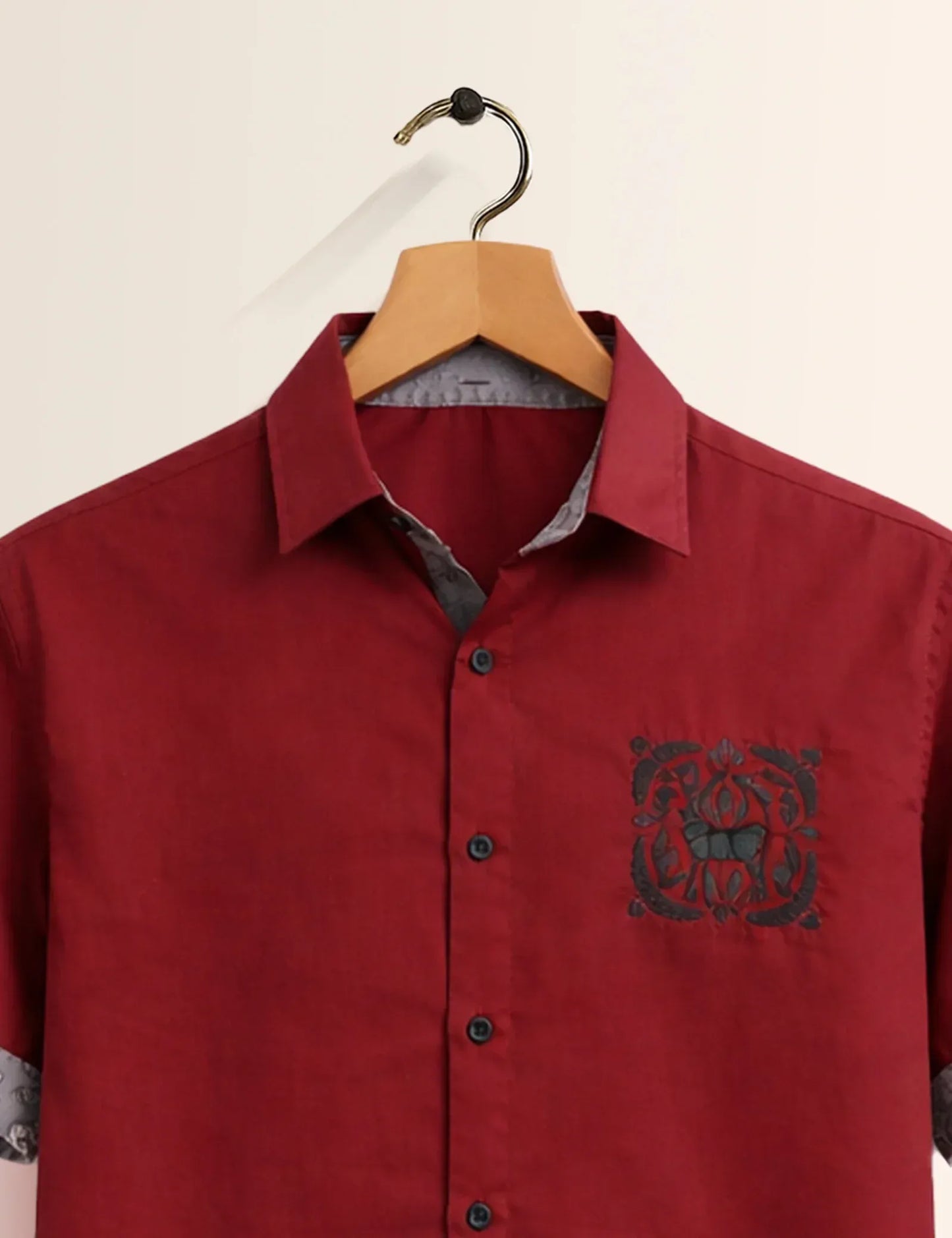 Premium Maroon Contrast Cuff Half Sleeve Shirt