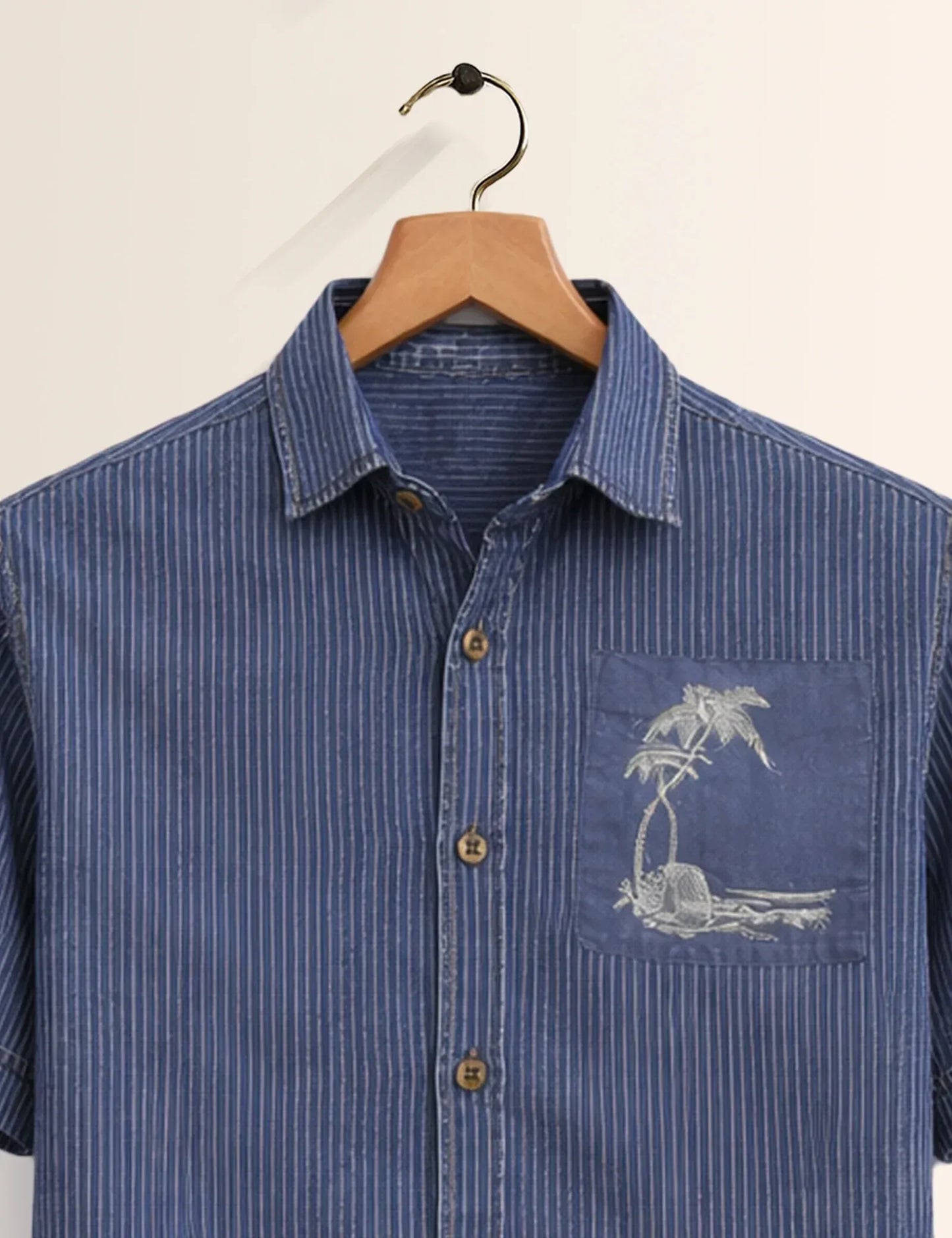 Premium Blue Pinstripe Tropical Pocket Half Sleeve Shirt