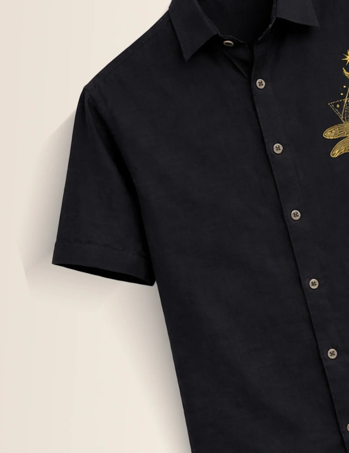 Premium Black Dragonfly Embroidered Half Sleeve Shirt