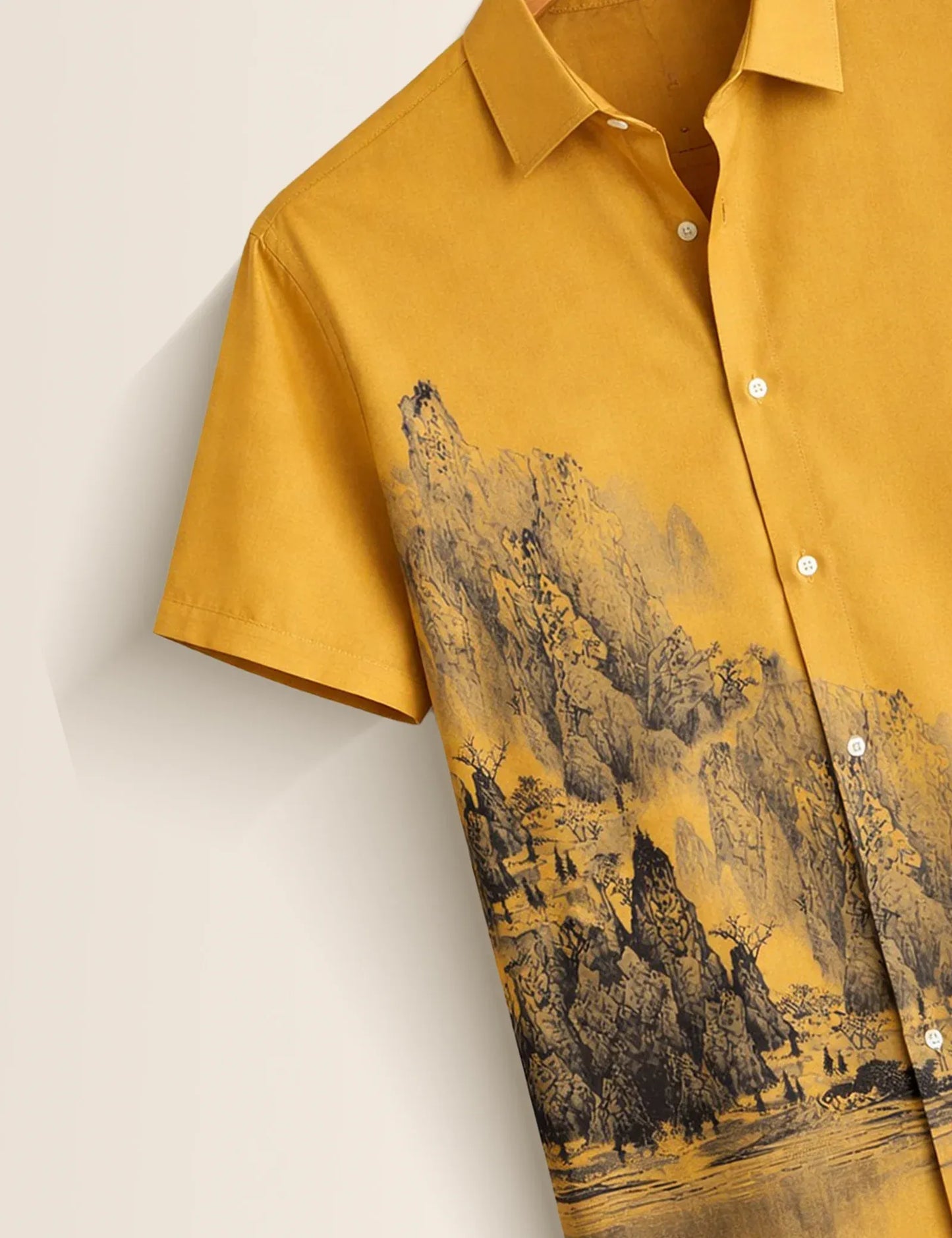 Premium Golden Landscape Print Half Sleeve Shirt