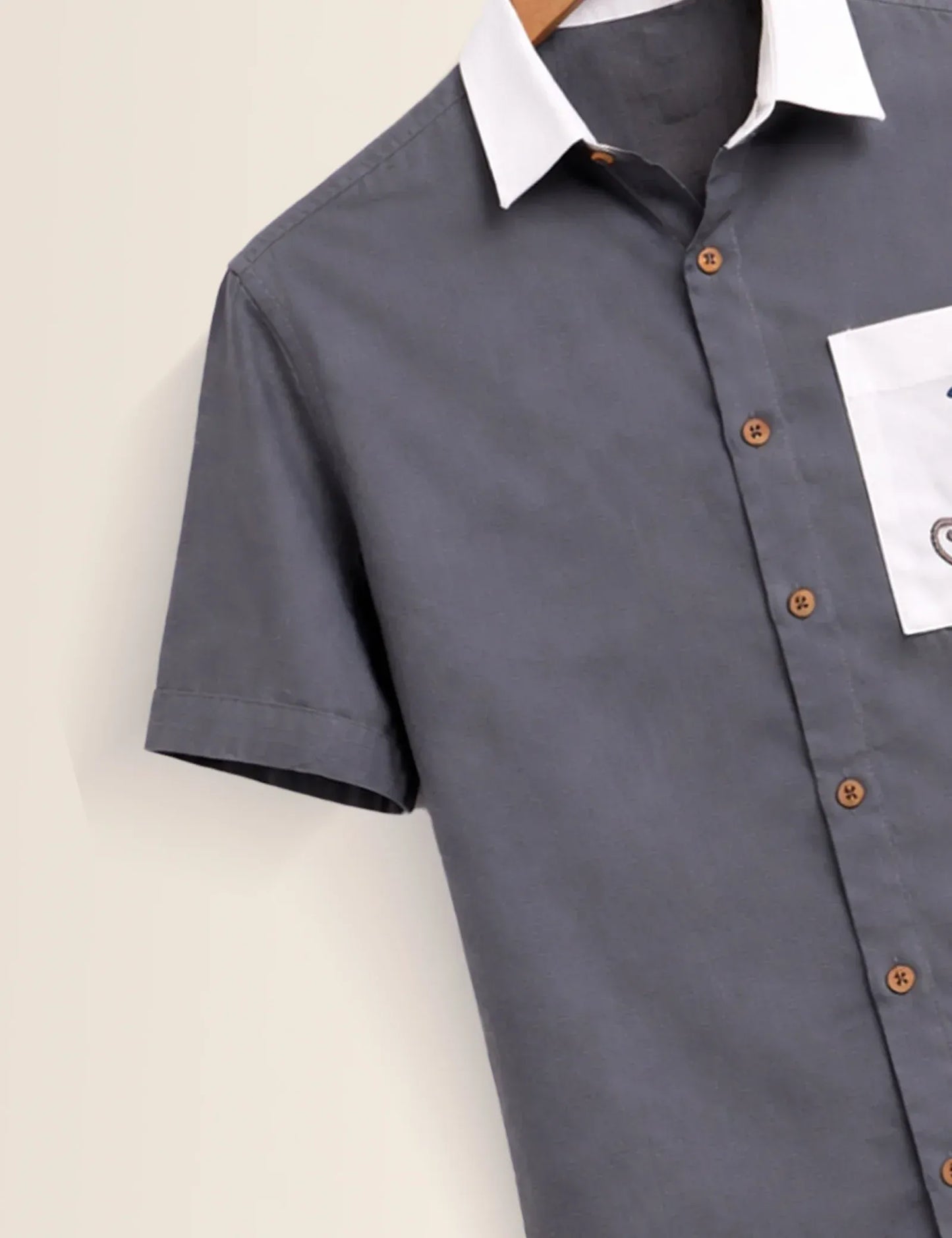 Premium Grey Contrast Pocket Half Sleeve Shirt