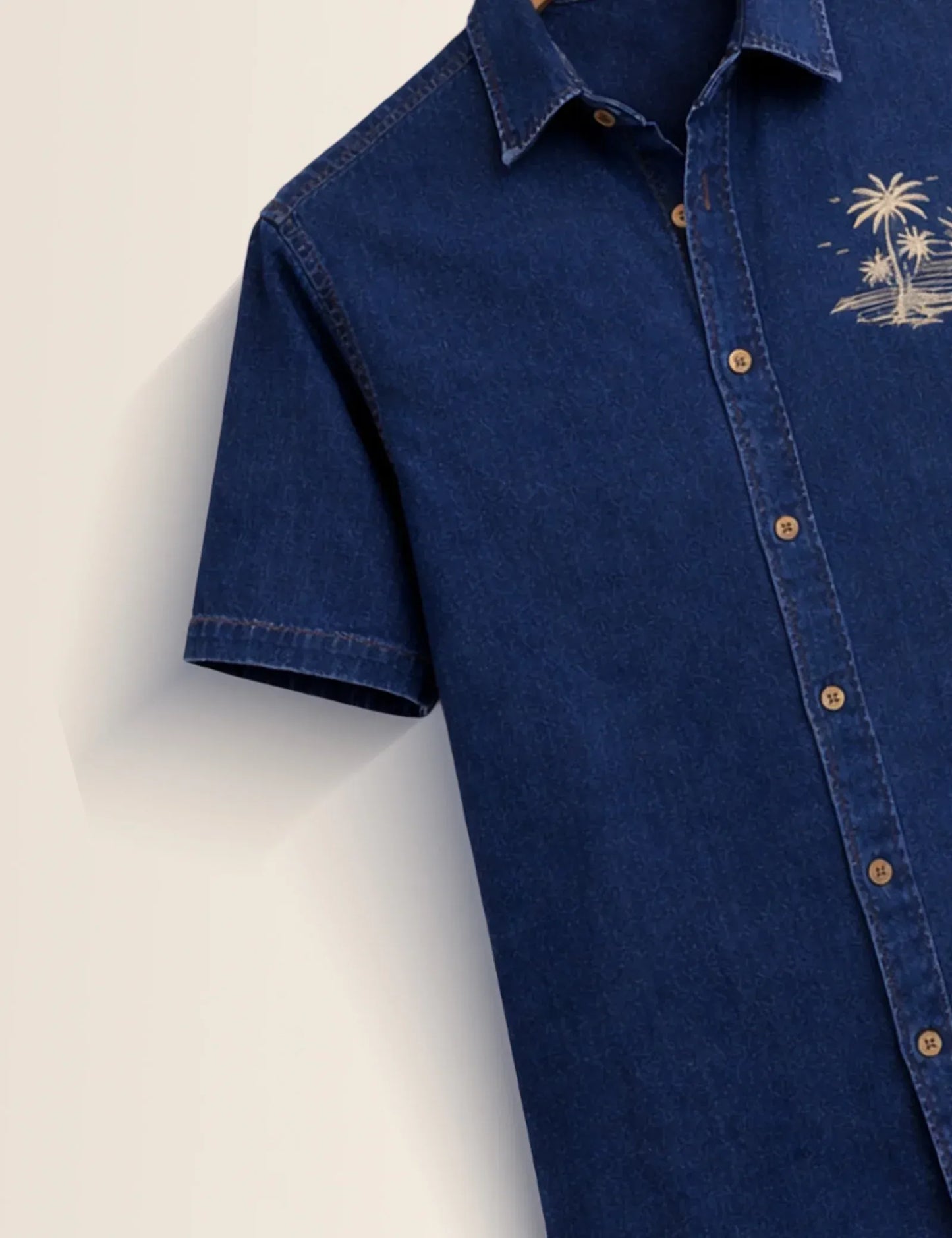 Premium Denim Beach Embroidered Half Sleeve Shirt
