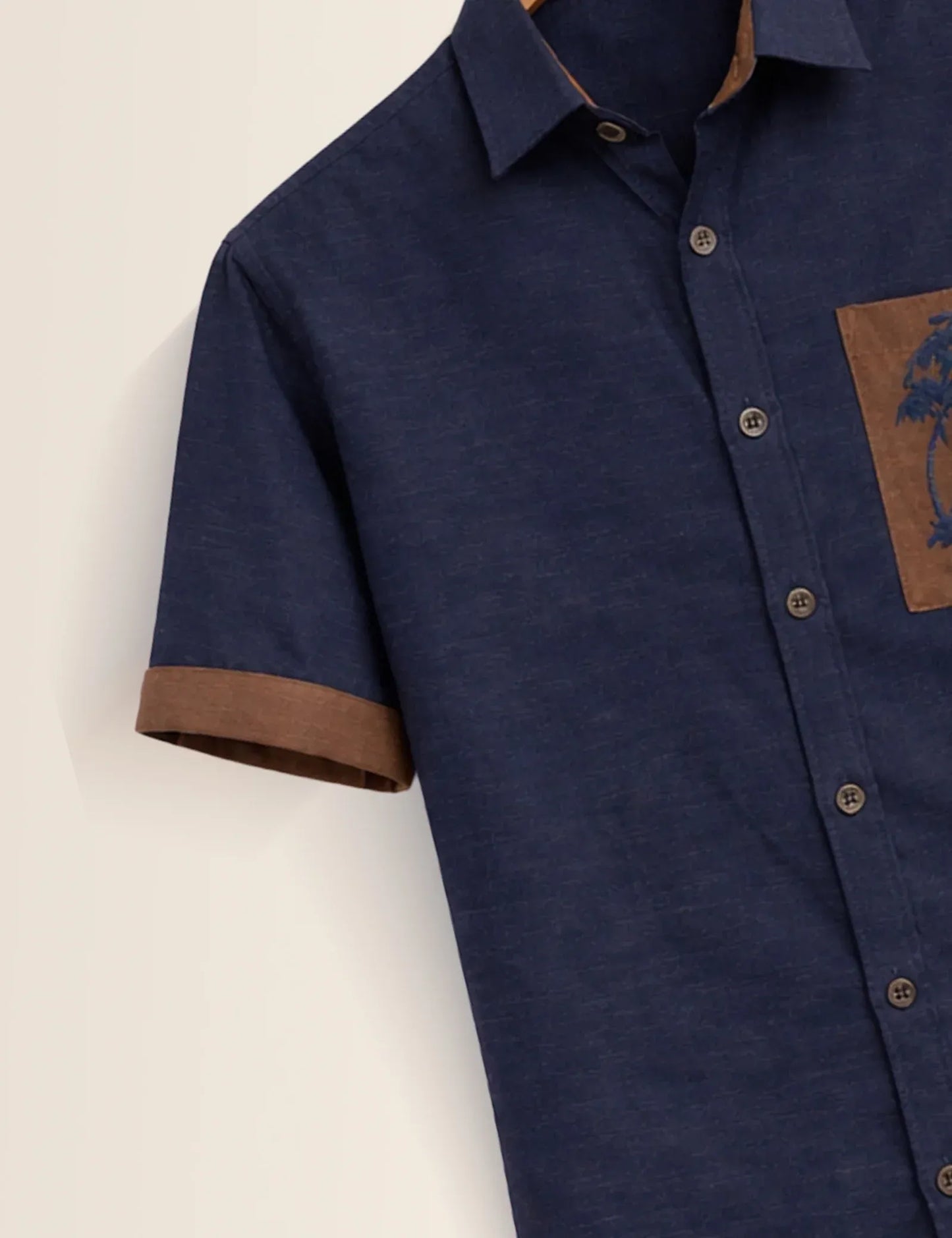 Premium Navy Contrast Pocket Half Sleeve Shirt