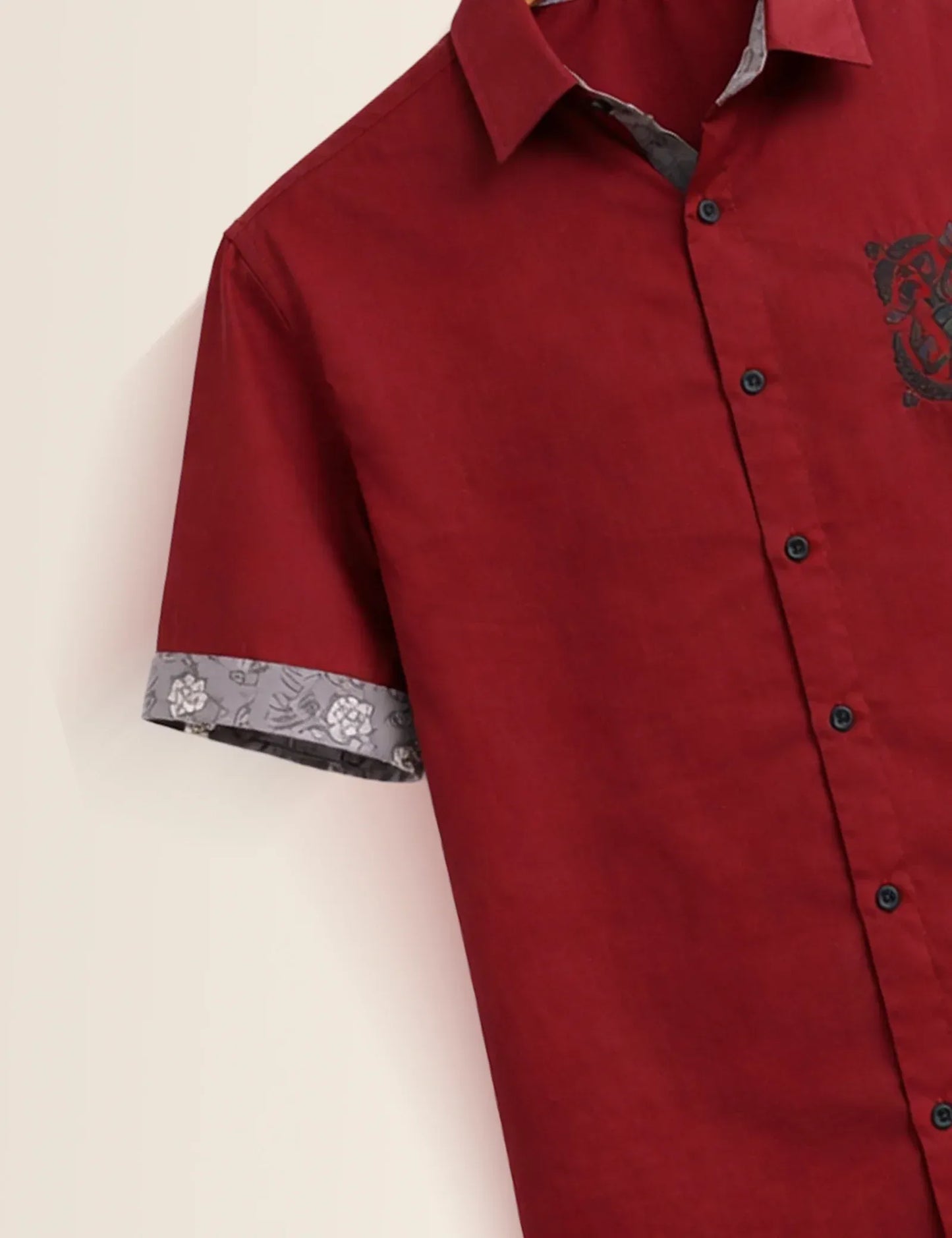 Premium Maroon Contrast Cuff Half Sleeve Shirt