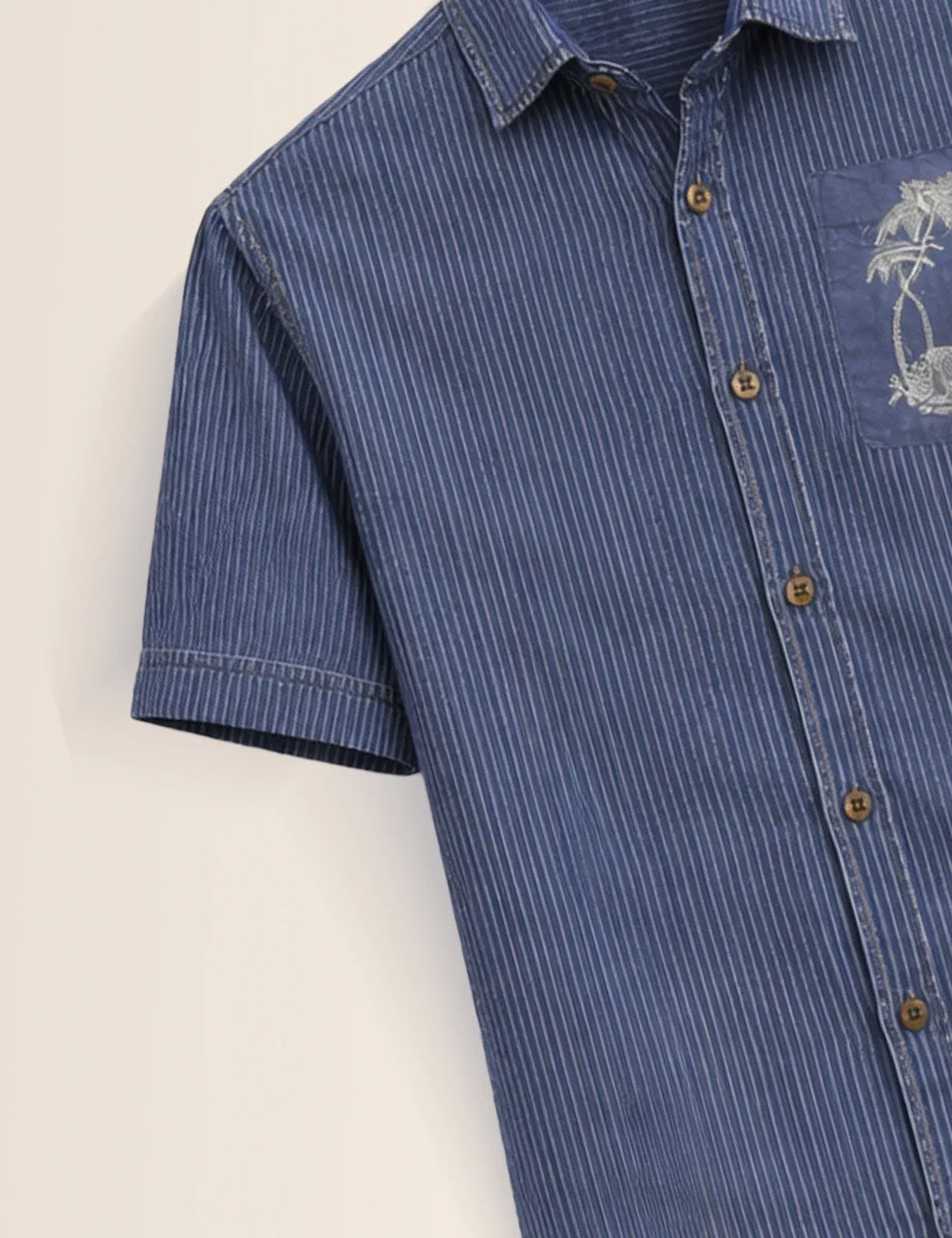 Premium Blue Pinstripe Tropical Pocket Half Sleeve Shirt