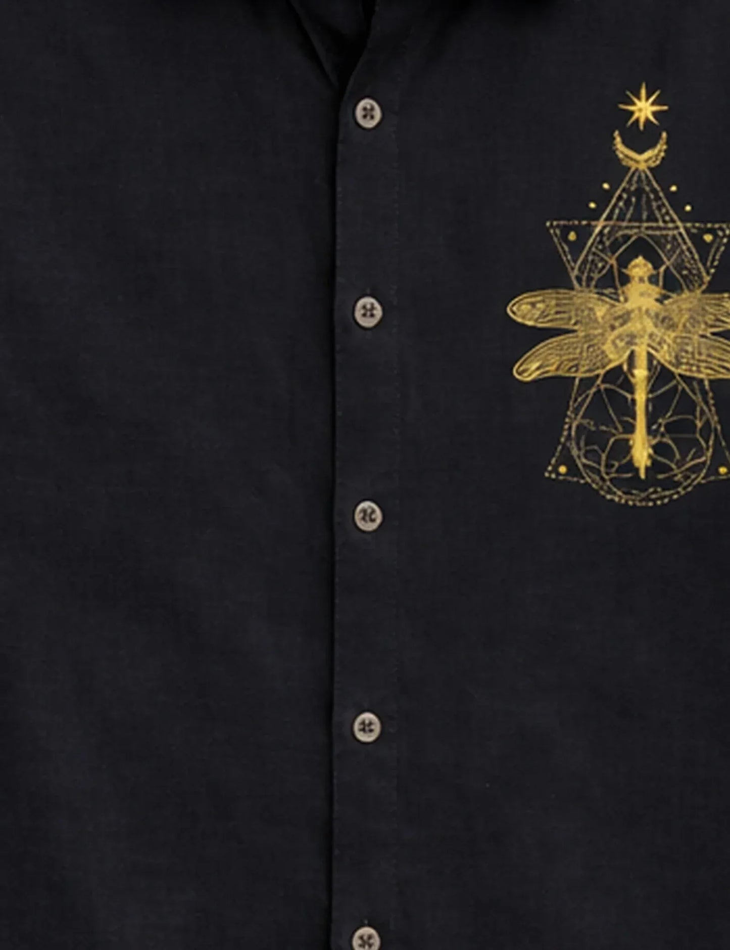 Premium Black Dragonfly Embroidered Half Sleeve Shirt