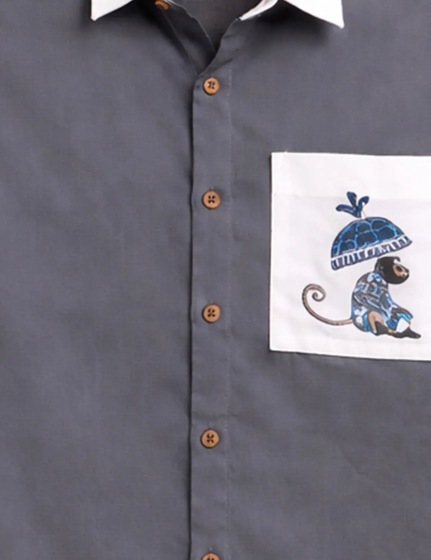 Premium Grey Contrast Pocket Half Sleeve Shirt