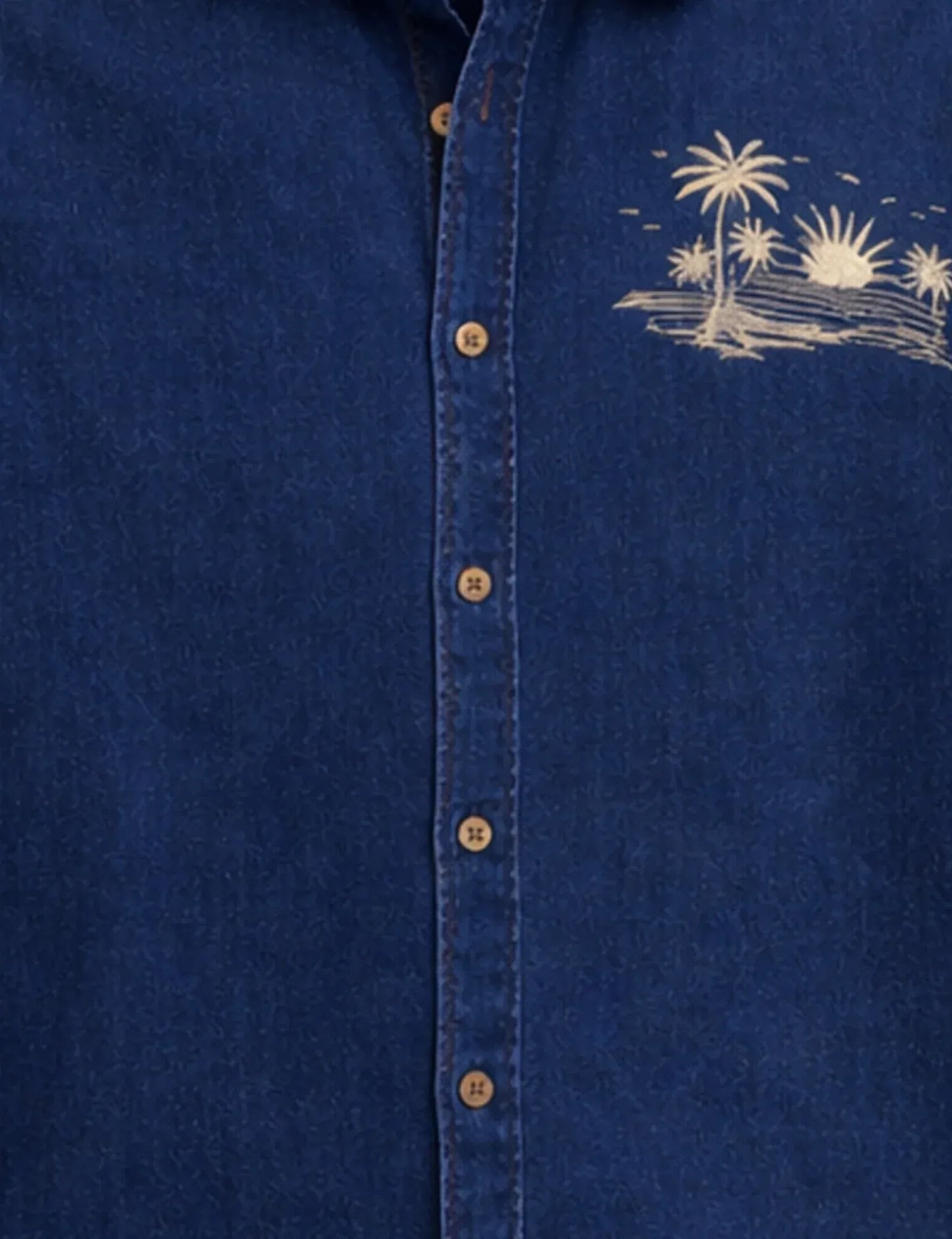 Premium Denim Beach Embroidered Half Sleeve Shirt