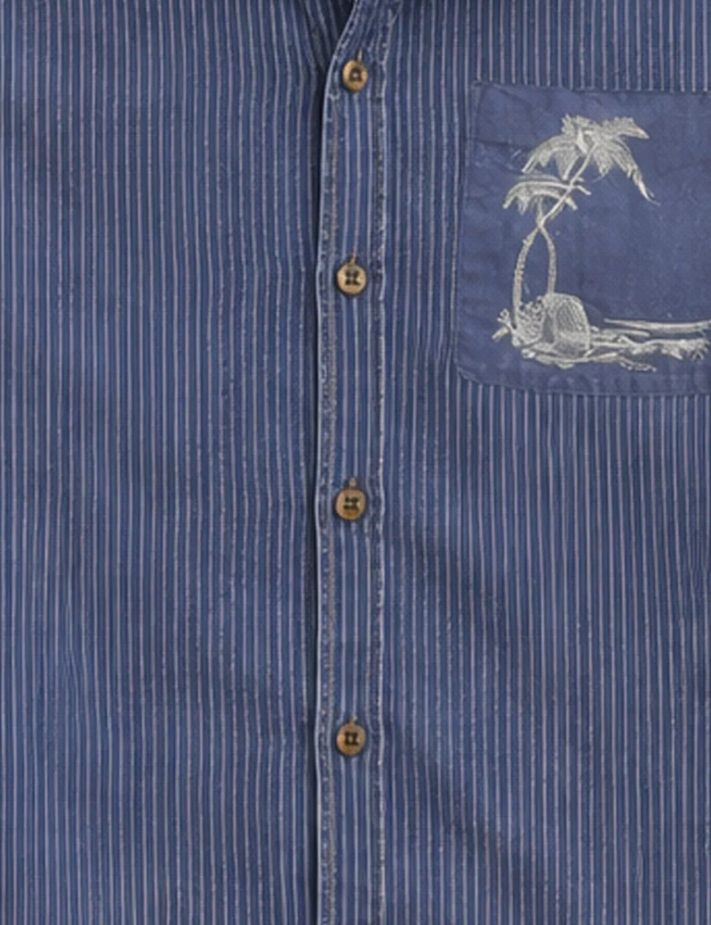 Premium Blue Pinstripe Tropical Pocket Half Sleeve Shirt
