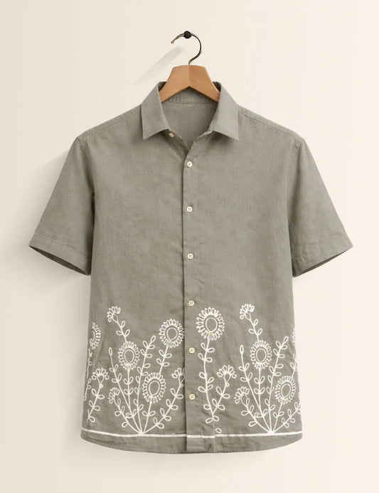 Premium Floral Embroidered Short Sleeve Shirt