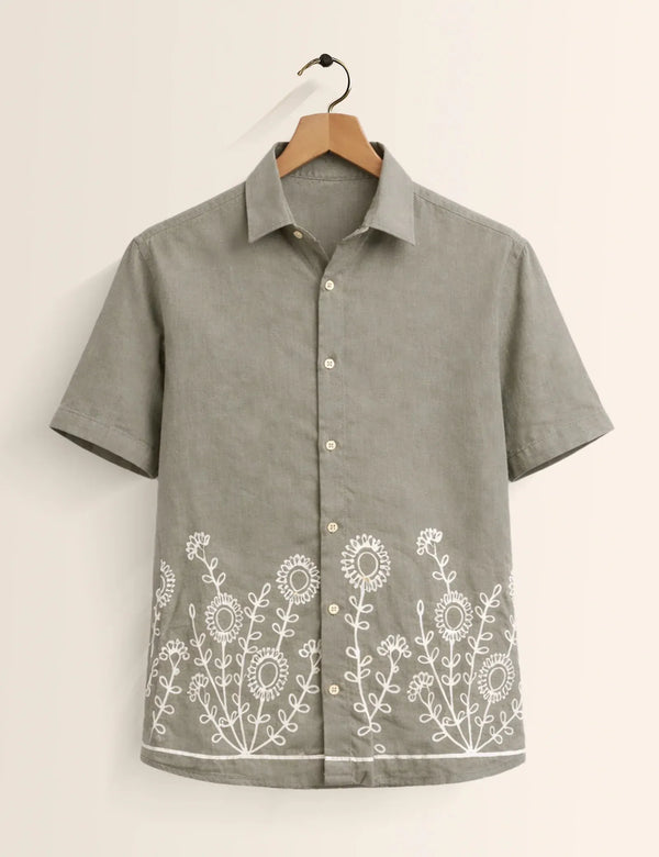 Premium Floral Embroidered Short Sleeve Shirt