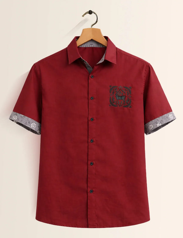 Premium Maroon Contrast Cuff Half Sleeve Shirt