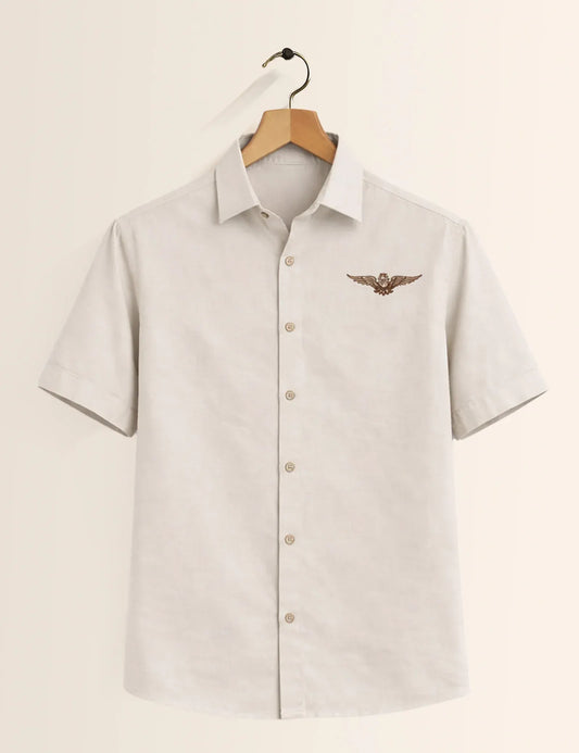 Premium White Eagle Embroidered Half Sleeve Shirt