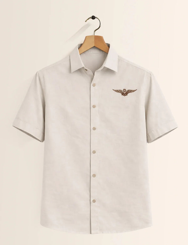 Premium White Eagle Embroidered Half Sleeve Shirt