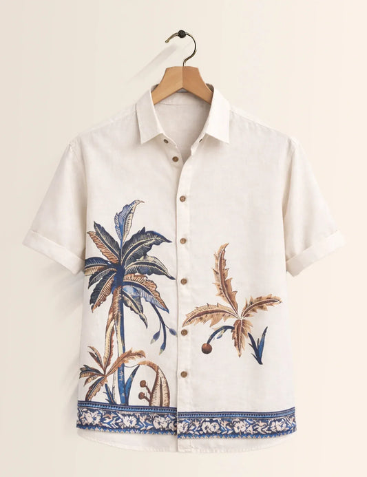 Premium Tropical Palm Print Half Sleeve Shirt