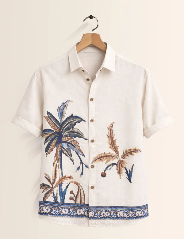 Premium Tropical Palm Print Half Sleeve Shirt